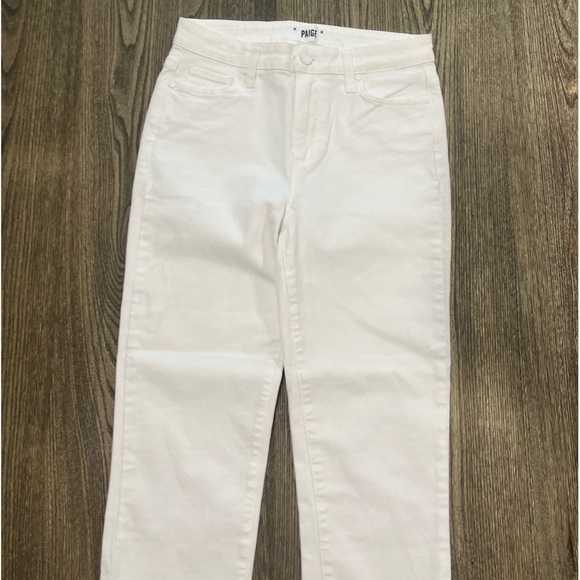 Paige Hoxton Straight Ankle Jeans Ruffled Hem Denim Stretch Crisp White Size 28 - Picture 3 of 11